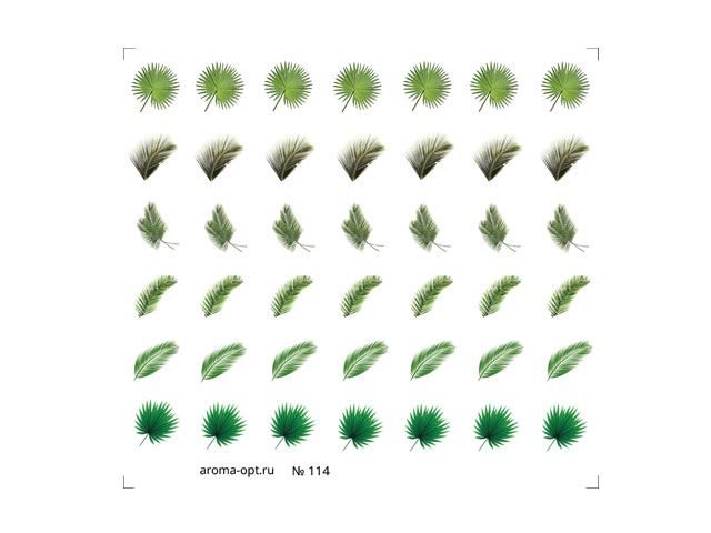 №114 Наклейки на ногти Слайдер-дизайн (водные) Листья растений зеленые